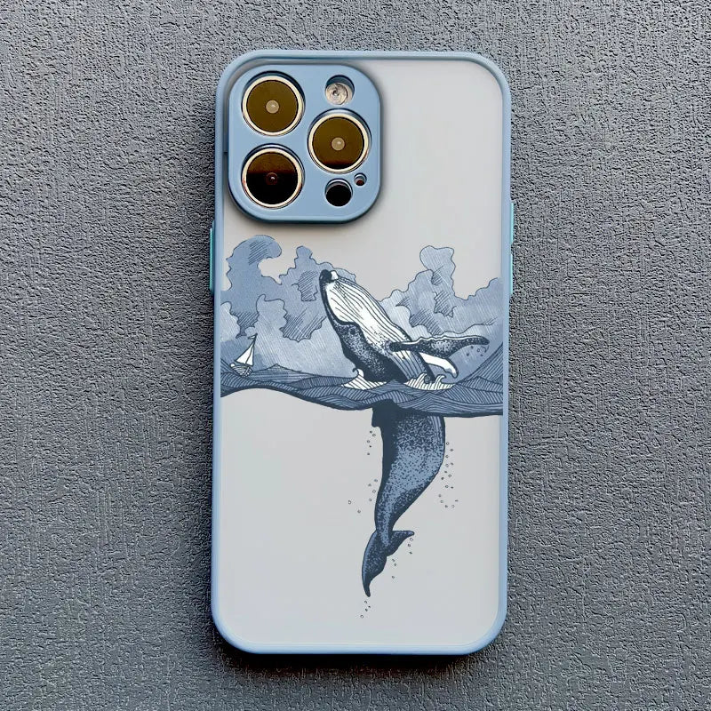 iPhone Case Ocean Wave Frosted with Camera Lens Protection