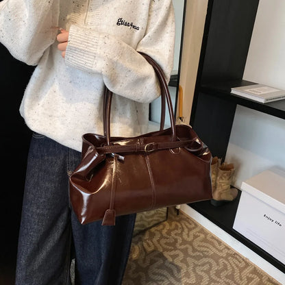 Leather Hobo Shoulder Bag – Retro Oil PU Large Tote for Women