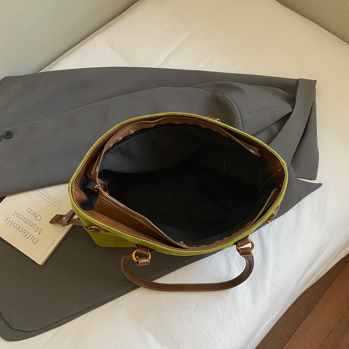 Women PU Suede Shoulder Bag Winter Retro Soft Tote Bag