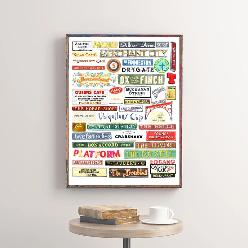 Glasgow Bookshops Wall Art Poster – Watercolor Illustrated Print