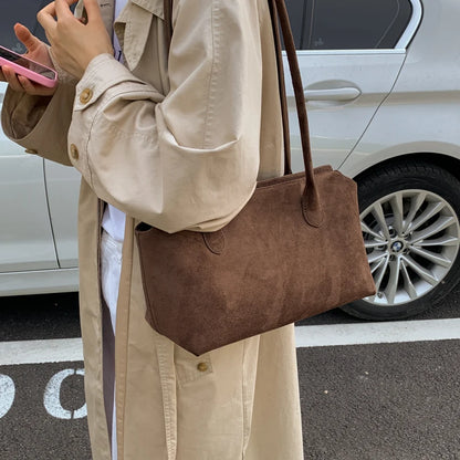 Women Faux Suede Shoulder Bag Retro Small Underarm Bags