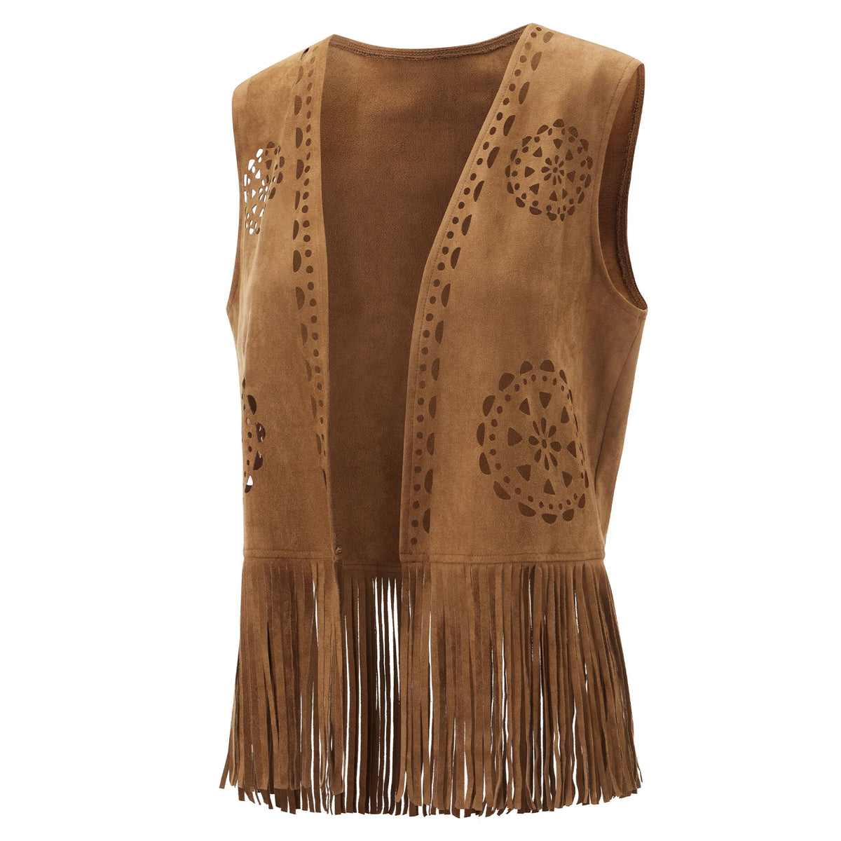 Fringe Faux Suede Vest – Women's Tassel Open-Front Western Jacket