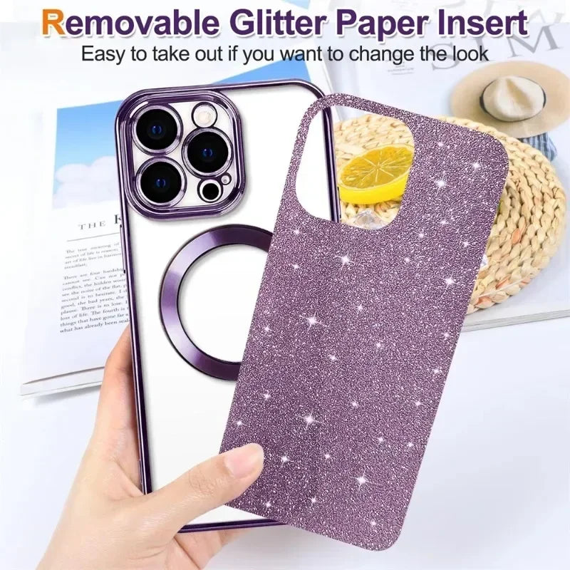 Electroplate Glitter MagSafe iPhone Case for iPhone 11 12 13 14 15 16 17 Series