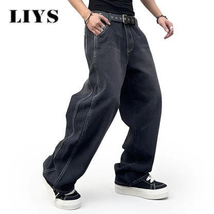 Men's Baggy Wide Leg Black Jeans – Loose Straight Streetwear Denim Pants