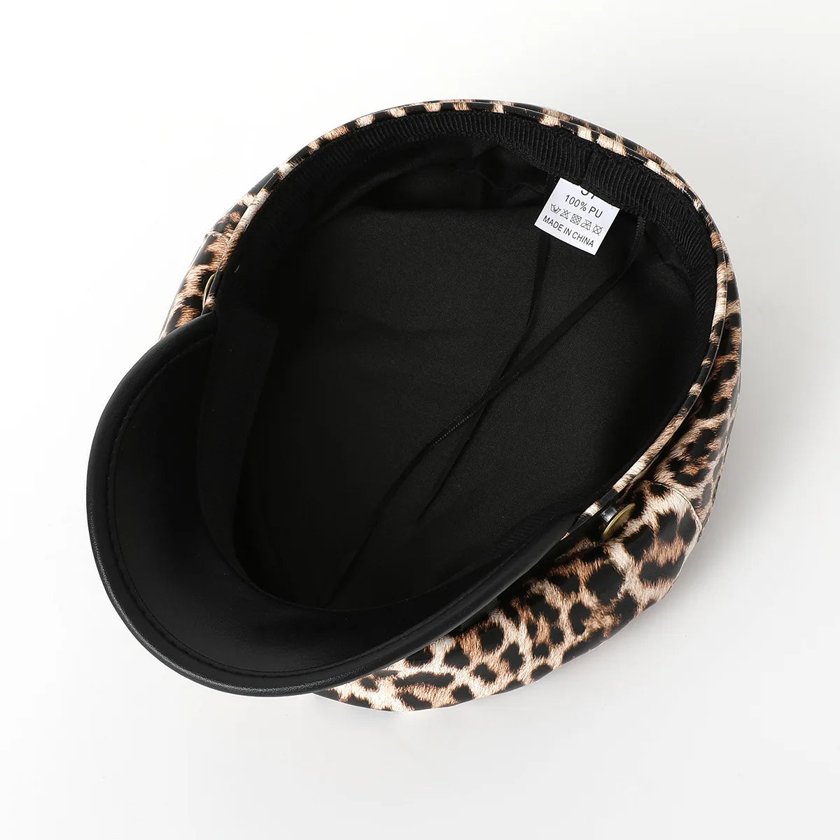 Leopard Print Military Cap for Women – Vintage Y2K Flat Sailor Hat