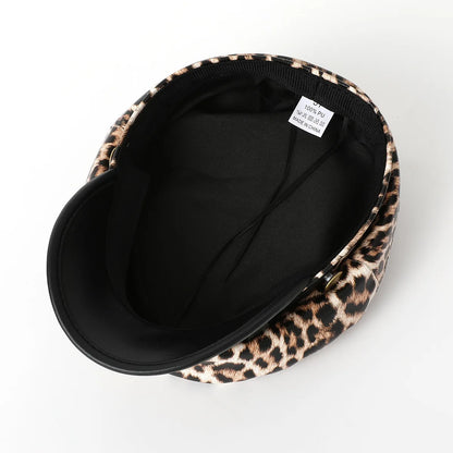 Leopard Print Military Cap for Women – Vintage Y2K Flat Sailor Hat