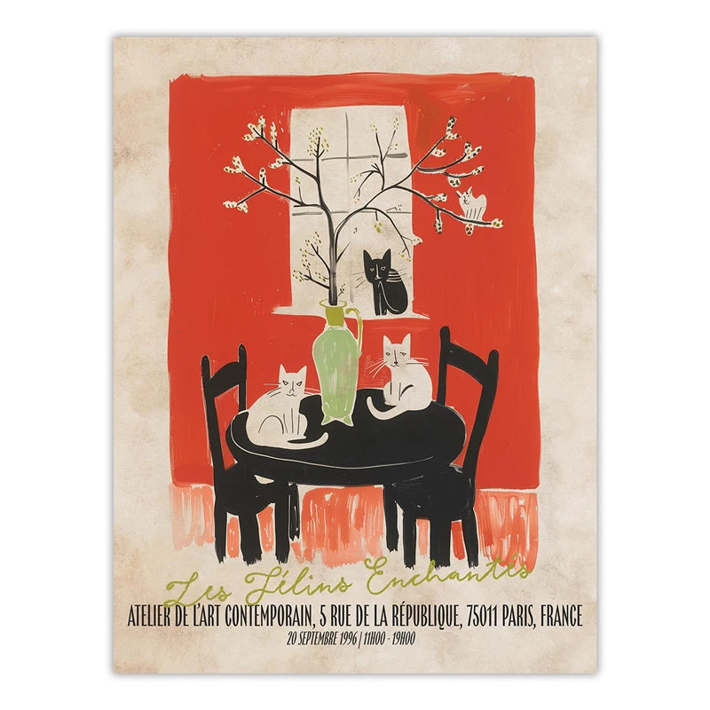 Vintage Exhibition Cat Poster – Retro Japanese Art Print