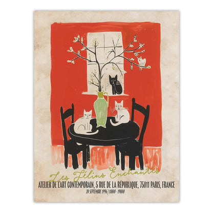 Vintage Exhibition Cat Poster – Retro Japanese Art Print
