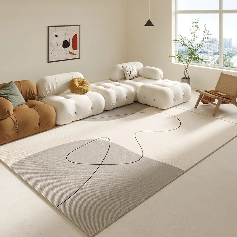 Cream Abstract Area Rug – Light Luxury Living Room Carpet