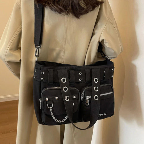 Chains Zipper Buckle Nylon Shoulder Bags