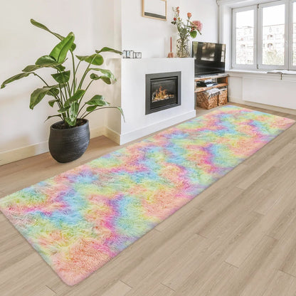 Tie-Dye Shaggy Runner Rug – Soft Fluffy Floor Mat for Bedroom & Living Room