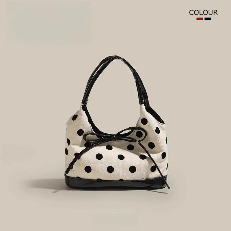 Retro Dot Red Handbag Women Versatile Bow Large Capacity