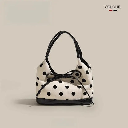 Retro Dot Red Handbag Women Versatile Bow Large Capacity
