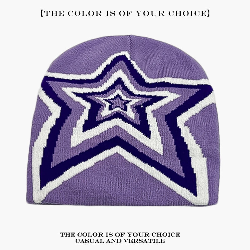 Star Knit Beanie Hat – Color Block Y2K Unisex