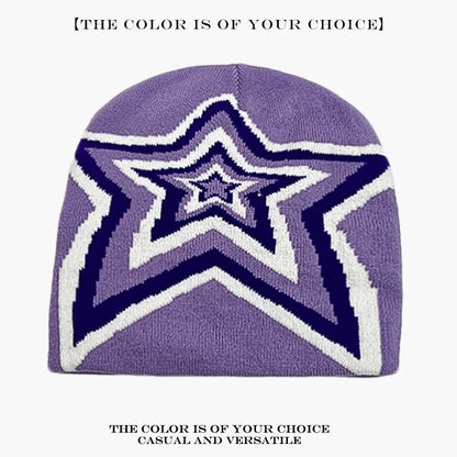 Star Knit Beanie Hat – Color Block Y2K Unisex