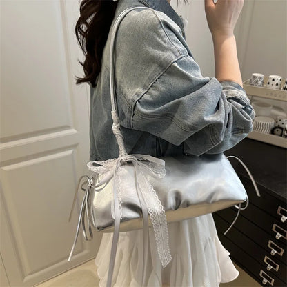 French Elegant Square Bag Korean Bow Decoration Pu High-quality