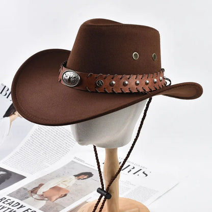 Western Cowboy Hat – Vintage Wide Brim Cowgirl Jazz Hat