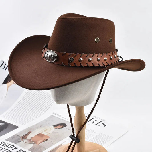 Western Cowboy Hat – Vintage Wide Brim Cowgirl Jazz Hat