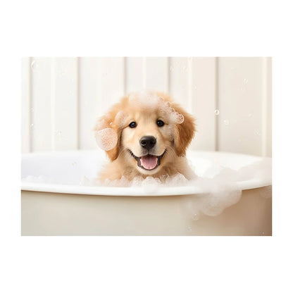 Cute Dog in Bathtub Wall Art Poster – Funny Puppy Canvas Print