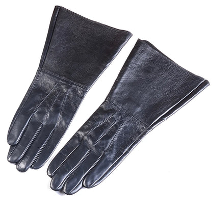 Men's Goatskin Leather Long Cuff Motorcycle Gauntlet Gloves