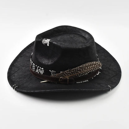 Handmade Vintage Western Cowboy Hat – Faux Leather Jazz Panama Hat