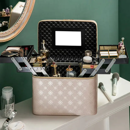 Large Professional Makeup Bag with Mirror – Cosmetic Organizer Case