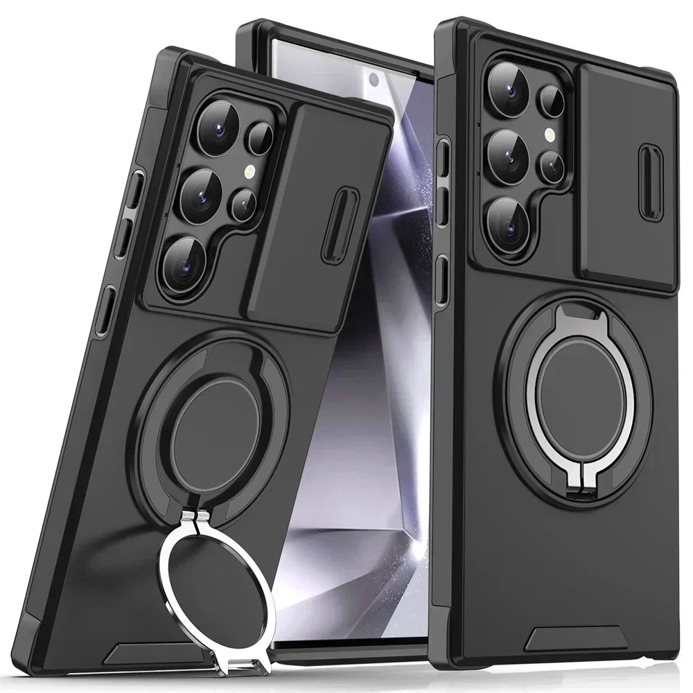 Slide Camera Cover Magnetic Ring Stand Samsung Case