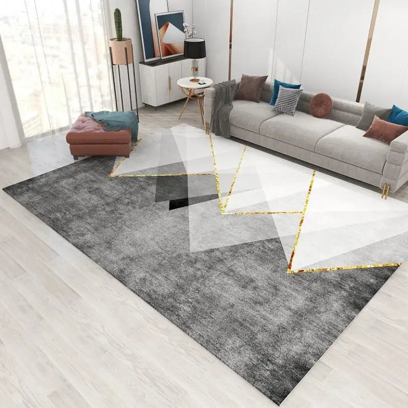 Modern Geometric Area Rug – Black & Grey Living Room Carpet