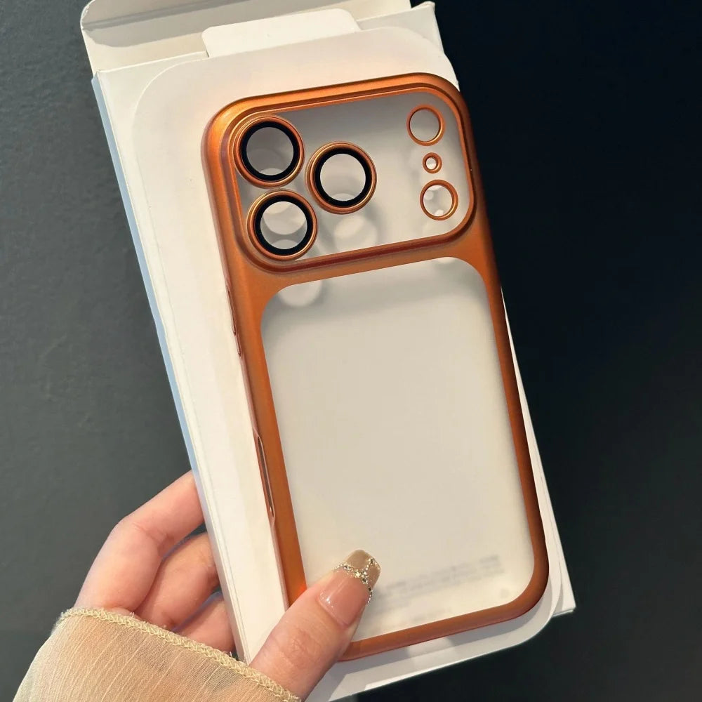 Luxury Matte Translucent iPhone Case with Electroplated Frame & Lens Protection