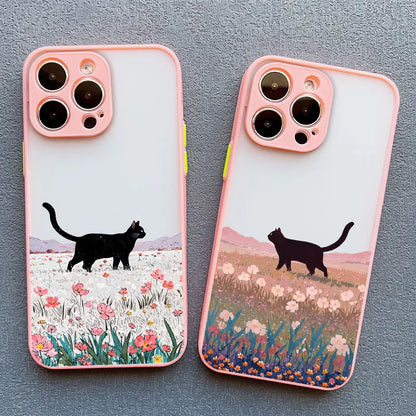 Anime Black Cat Floral iPhone Case – iPhone 11 to 17 Pro Max