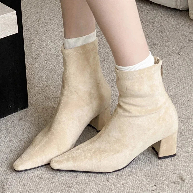Eilyken Women Ankle Boots – Pointed Toe Square Heel Zipper Booties