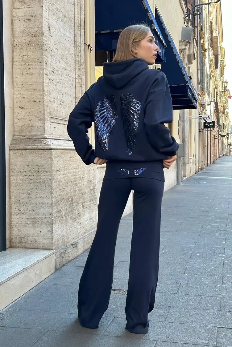 Sequin Angel Wings Hoodie – Women's Oversized Grunge Sweatshirt