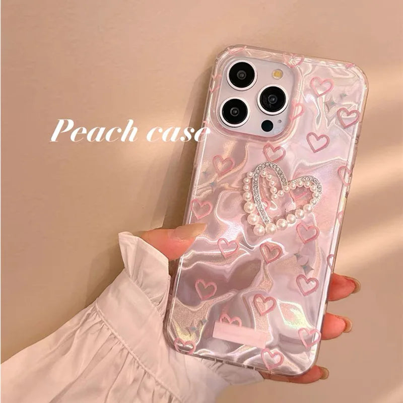 Motorola Moto Case Holographic Pink Pearl Heart 3D Cute Cover