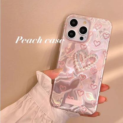 Motorola Moto Case Holographic Pink Pearl Heart 3D Cute Cover