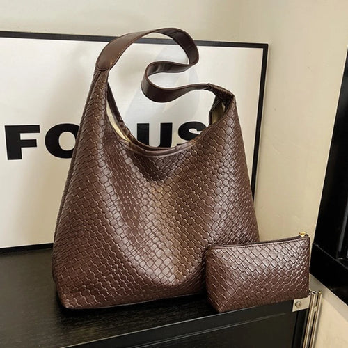 Women's Retro Artificial Leather Woven Pattern Shoulder Bag