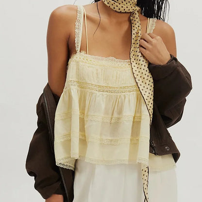 Y2K Lace Trim Babydoll Camisole Tank Top for Women