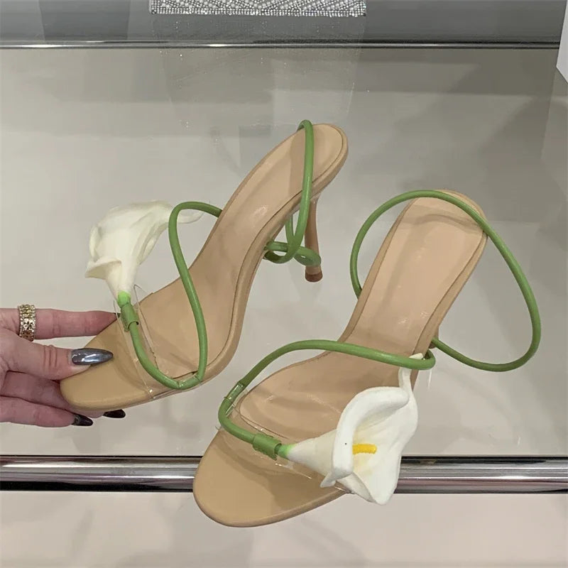 Flower Strap Thin Heel Sandals – Women's Open Toe Party Heels