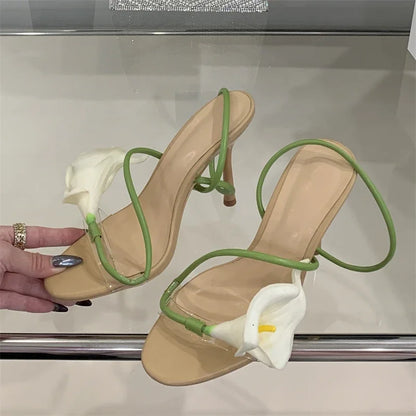 Flower Strap Thin Heel Sandals – Women's Open Toe Party Heels