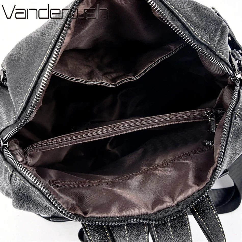 Soft Leather Women's Backpack – Waterproof Preppy Convertible Bag