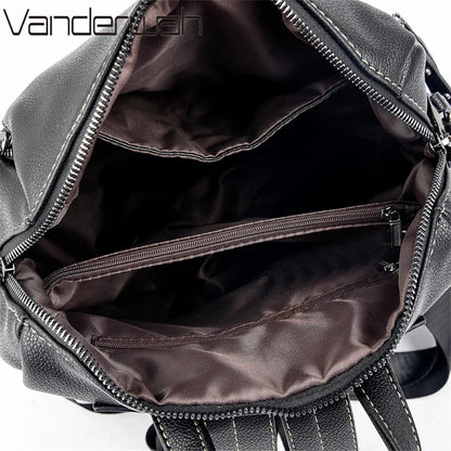Soft Leather Women's Backpack – Waterproof Preppy Convertible Bag