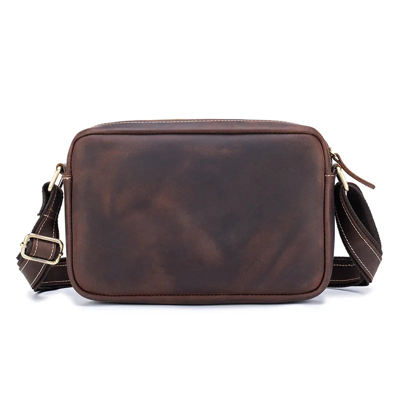 Men's Vintage Leather Crossbody Bag - Genuine Cowhide Shoulder Messenger