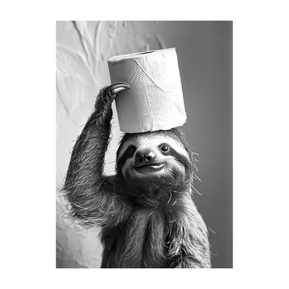 Funny Bathroom Wall Art Poster – Black & White Animal Toilet Paper Print