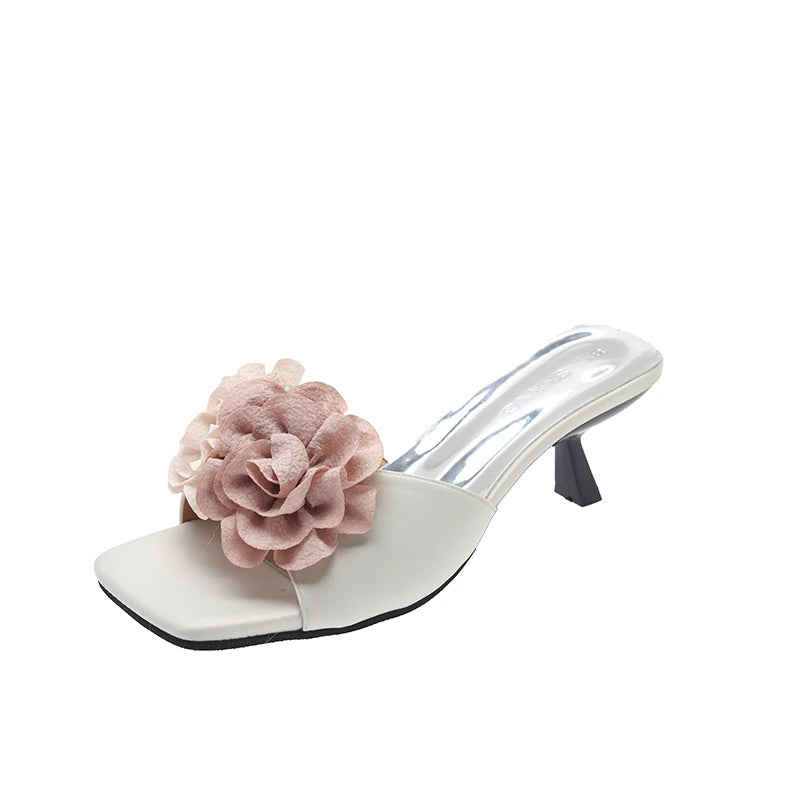 Floral Kitten Heel Slide Sandals – Women's Open Toe Mules