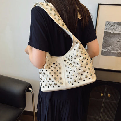 Punk Rivet Hobo Bag – PU Leather Shoulder Bag for Women
