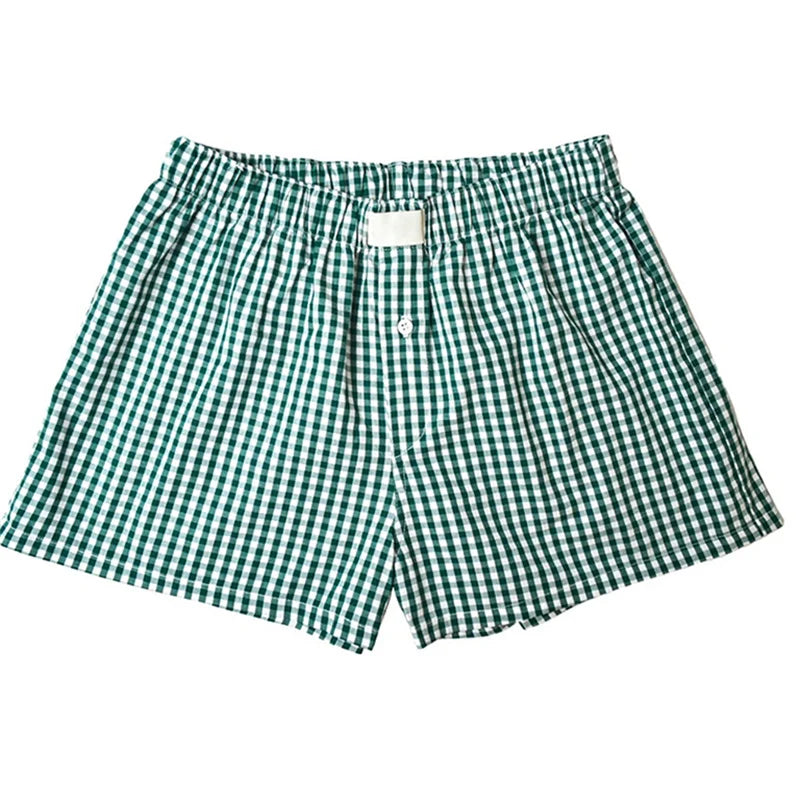 Y2K Plaid Lounge Shorts – Women's Cute Pajama Bottoms with Elastic Waist