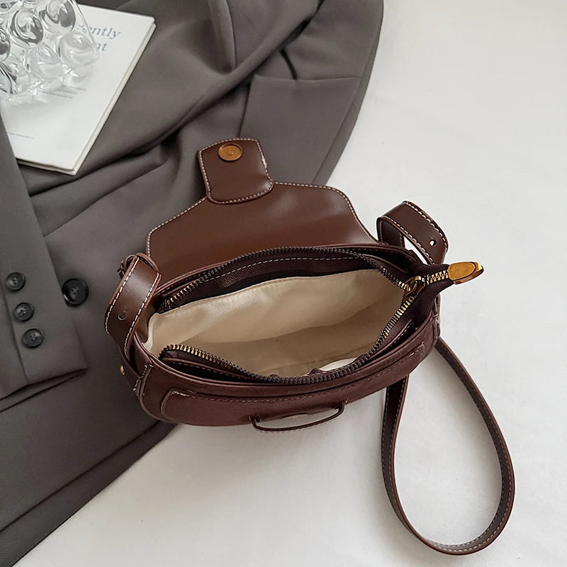 Winter Retro Saddle Shoulder Bag Luxury Designer Female Handbag