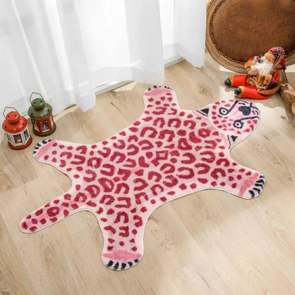 Pink Leopard Shape Rug – Soft Plush Animal Area Carpet