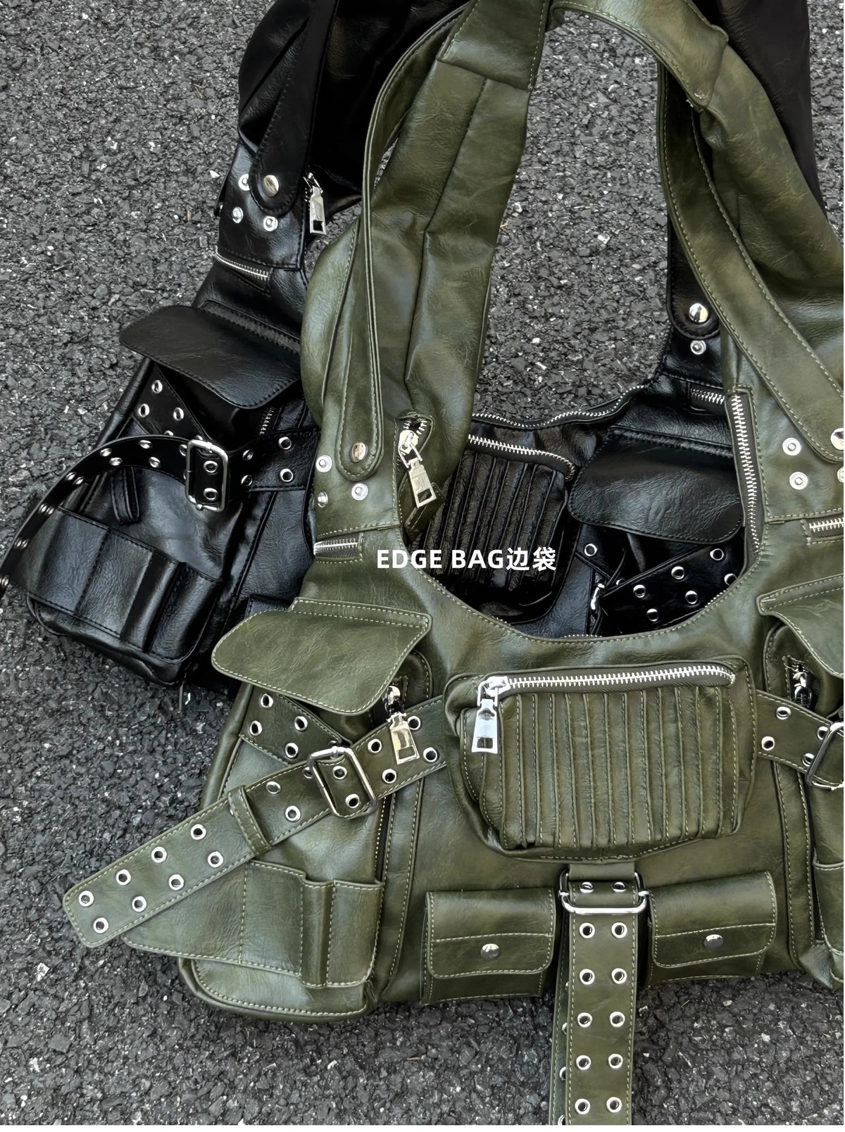 Leather Rivet Shoulder Bag – Edgy Patchwork Underarm Hobo Bag