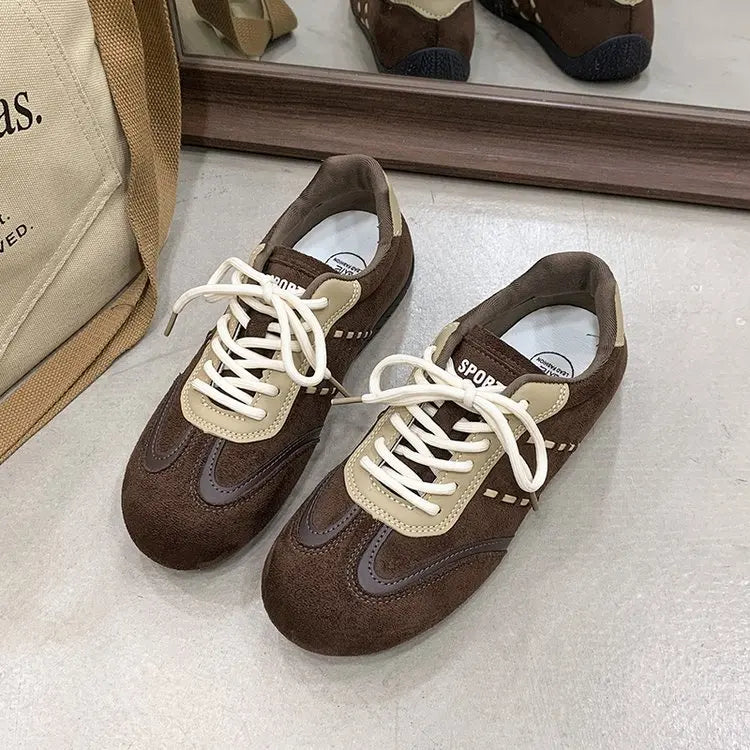 Retro Color-Block Lace-Up Sneakers for Women – Flat Casual Sport Shoes