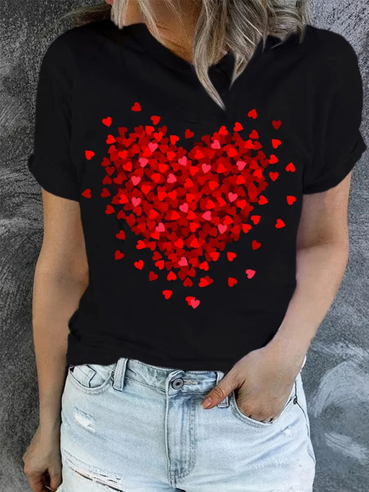 Women's Graphic T-Shirt Red Heart Print Short Sleeve Top